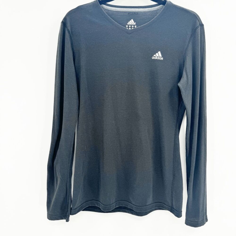 Adidas Athletic Long Sleeve Top Womens Size M Black Crew Neck Logo Pullover